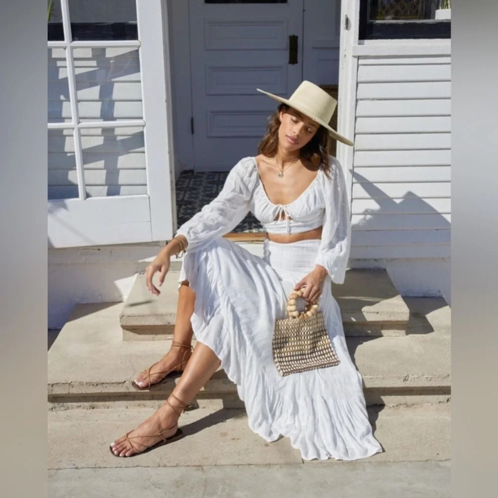 L*Space Cora White Summer Maxi Skirt in Cream